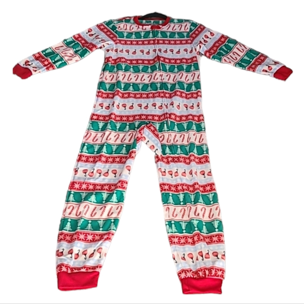 JAMMIES FOR FAMILIES BOYS ONE PIECE GREEN & RED HOLIDAY PAJAMAS SIZE 7/8